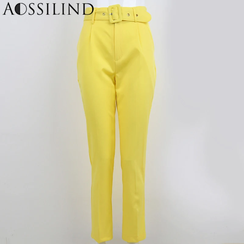 AOSSILIND Высокая Талия застежка брюки женские офисные пикантные прямые patalon femme |