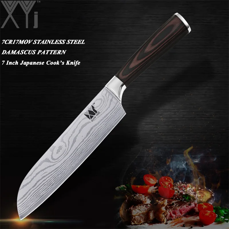 7 inch Santoku XYj дамасский узор из нержавеющей стали кухонный нож " шеф-повара нарезки 7" Santoku " Santoku утилита 3,5" нож для очистки овощей нож для приготовления пищи - Цвет: 7 inch Santoku