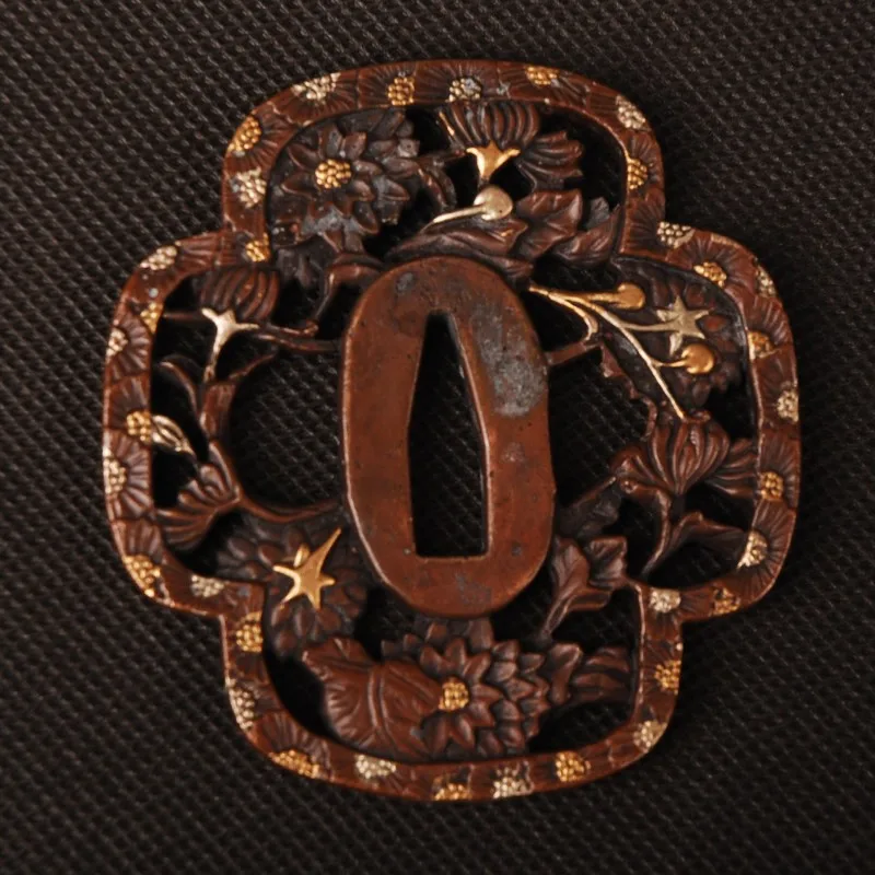 Carved Little Flower Gold &amp Silver High-grade Tsuba Hand Guard for Japanese Samurai Katana or Wakizashi Delicate Sword Fitting | Дом и сад