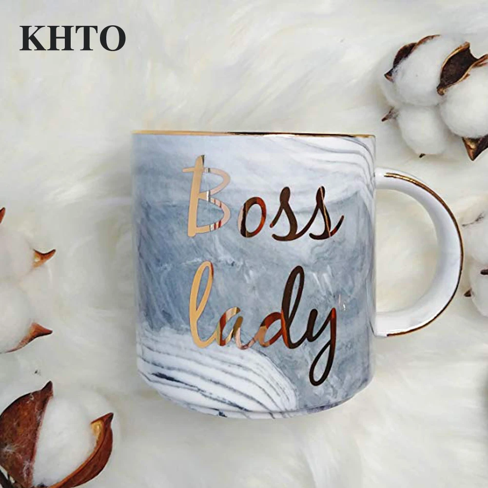 350ml KHTO Золотая монограмма натуральный мрамор фарфоровая кофейная кружка Босс Леди кружки чай молоко чашки и кружки креативный свадебный подарок - Цвет: 350ml