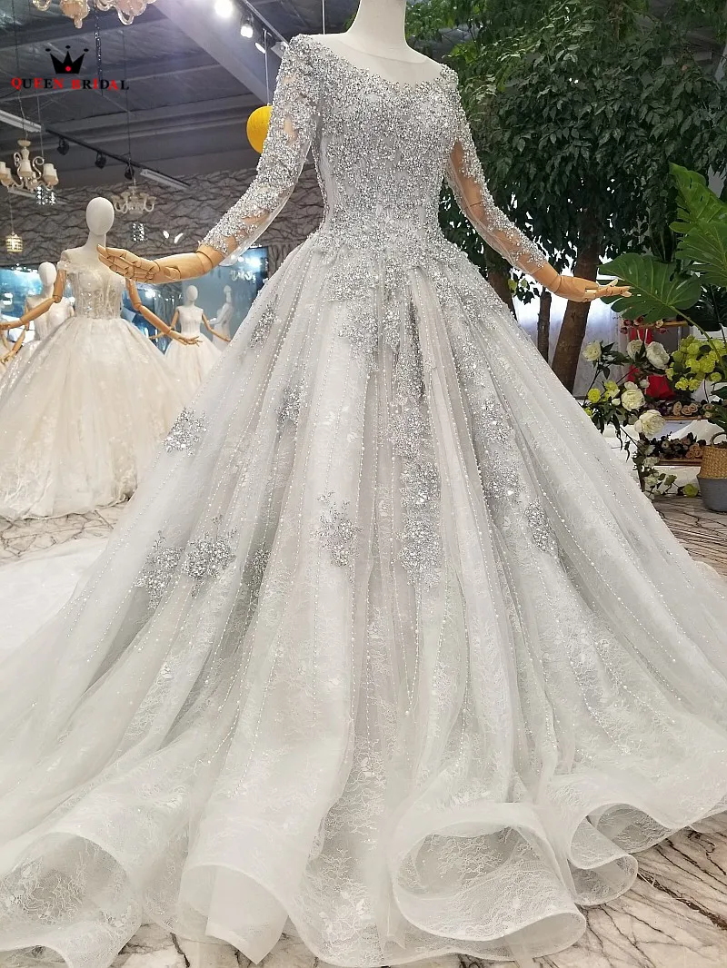 Роскошное серое винтажное бальное платье вечерние платья с длинным рукавом