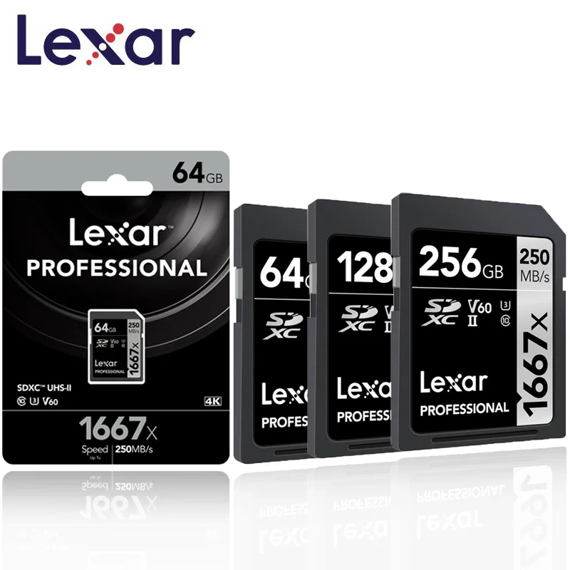 Lexar SD Card 64 Гб 128 256 SDXC UHS-II U3 250 МБ/с. 1667x флэш-карта памяти для 3D 4K цифровой Камера карты