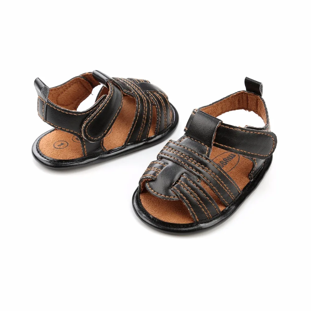 Лето мальчик обувь твердые PU кожаный крючок и петля мягкая подошва на плоской