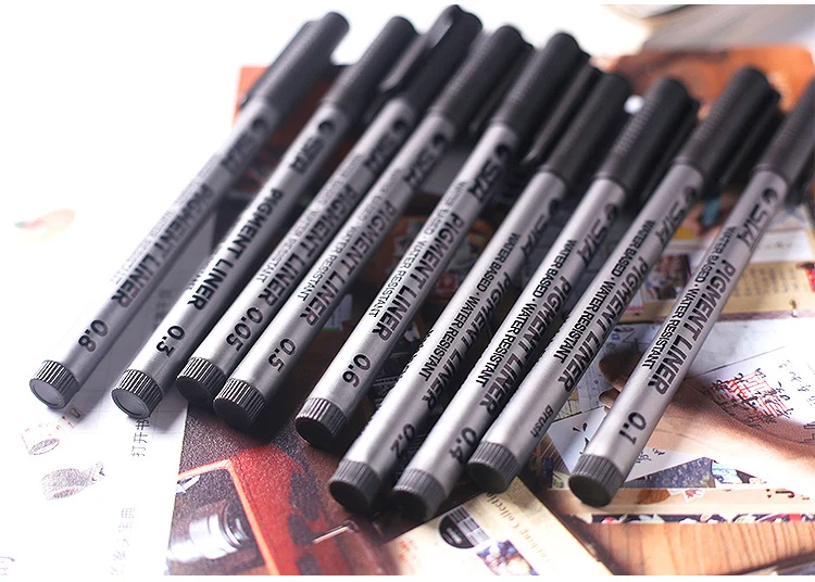 1 шт пигмент лайнер Pigma Micron чернила маркер для белой доски 0,05 0,1 0,2 0,3 0,4 0,5 0,6 0,8 различных наконечников, черная ручка эскизов ручки
