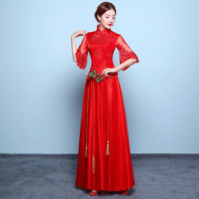 Современный китайский традиционный свадебное платье Qipao длинные размера плюс