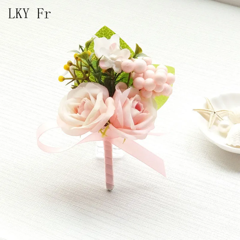 

LKY Fr Boutonniere Flowers Buttonhole Wedding Corsages and Boutonnieres Silk Groom Boutonniere Man Wedding Planner Marriage Pins
