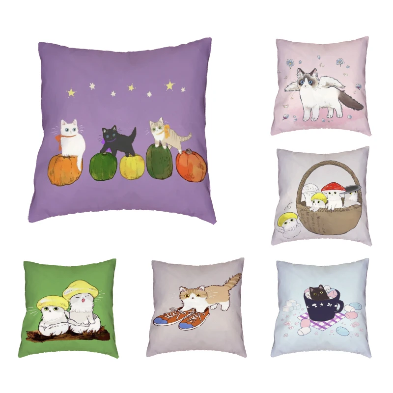 

Promotional Colorful Background Throw Pillow Covers Cute Cat Pillowcase Cat Play Living Room Decoration Cushion Cover