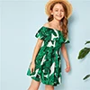 SHEIN Kiddie/красное платье в горошек с рюшами и открытыми плечами для девочек г. летнее расклешенное платье до колена с короткими рукавами для отдыха в стиле бохо