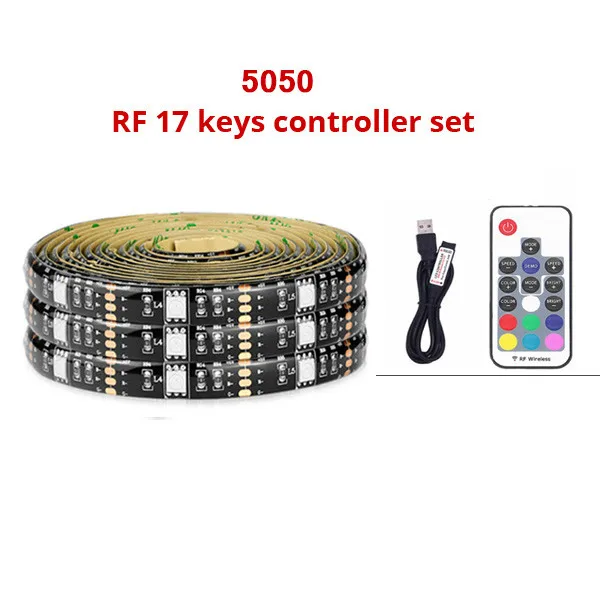 RGB RF 17Keys Remote USB Светодиодная лента 5050 RGB гибкая светодиодная лента светильник 50 см 1 м 2 м 3 м 4 м 5 м DC5V RGB цвет сменный ТВ фоновый светильник ing - Испускаемый цвет: RGB RF 17Keys Remote
