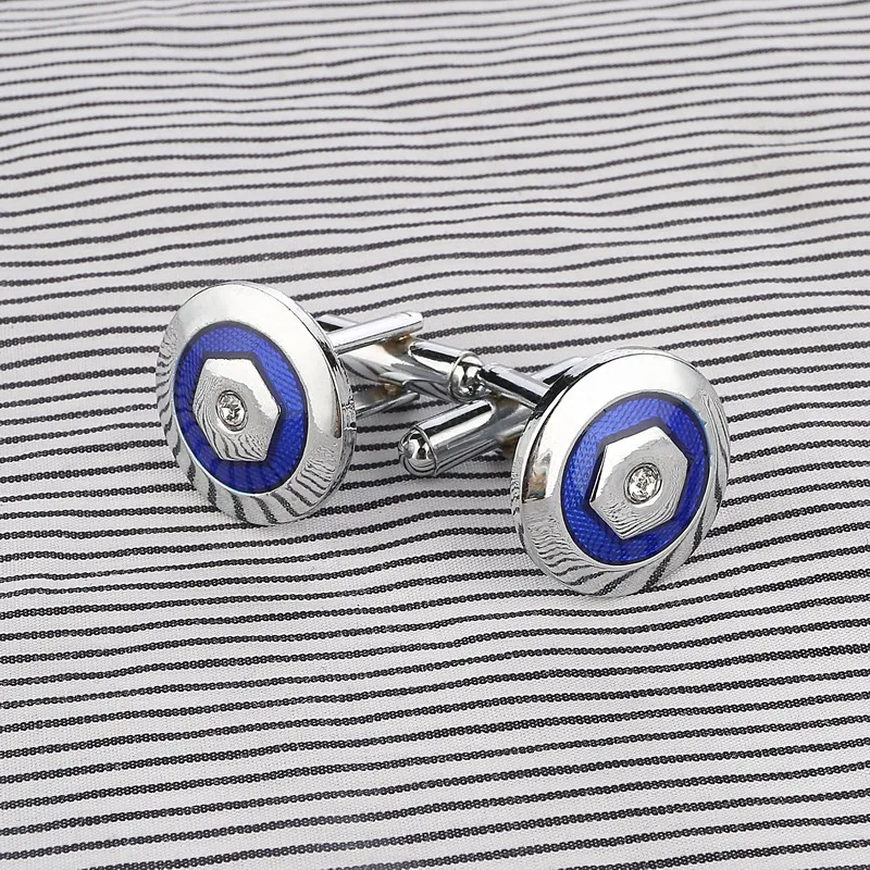 Роскошные темно синий круглый посеребренные запонки мужской Buisness аксессуар для