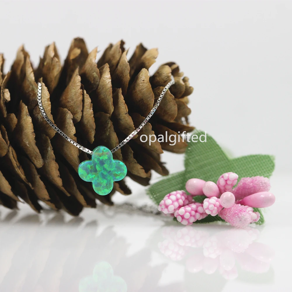 (1 шт./лот) синтетическое ожерелье из опала с зеленым четырехлистным клевером op11