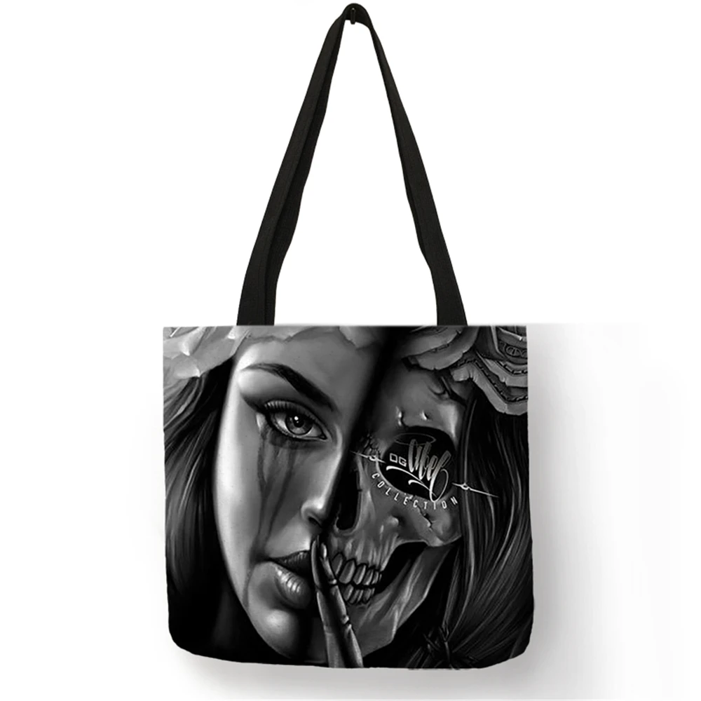 Новое поступление, сумка через плечо, Bolsa De Hombro, Tatoos, Арт, Череп, льняная, складная, сумки, повседневная, большая, для покупок, для работы, женская сумка-тоут