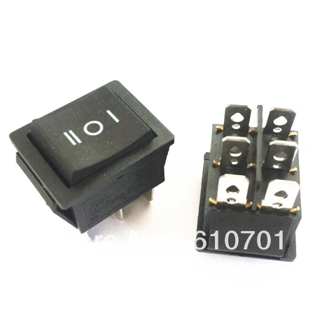 10 шт. 6 контактов KCD4 AC 16A/20A 250V/125VAC DPDT черная кнопка мгновенная пружина возвращается