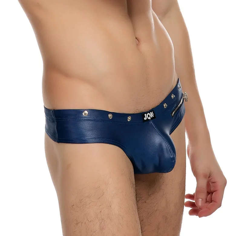 Молнии Искусственная кожа мужчины стринги сексуальные jockstraps мужские выпуклость