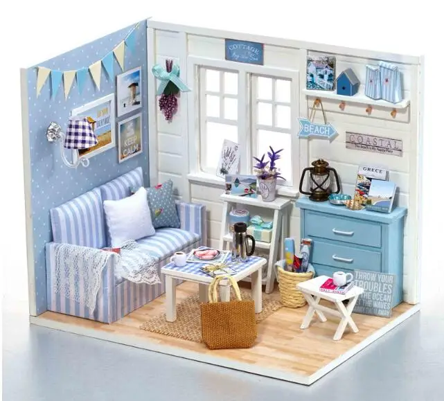 

Симпатичная комната DIY Кукольный дом мебель миниатюрный пылезащитный 3D Деревянный Миниатюрный Кукольный дом со светодиодной подарочной иг...