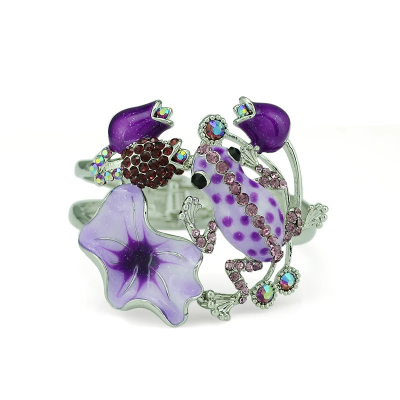 

Vintage Sleeve Bracelet Charming Ladies Rhinestone Flower Fashion Ethnic Style Enamel Glaze Frog Open Women Bracelet.