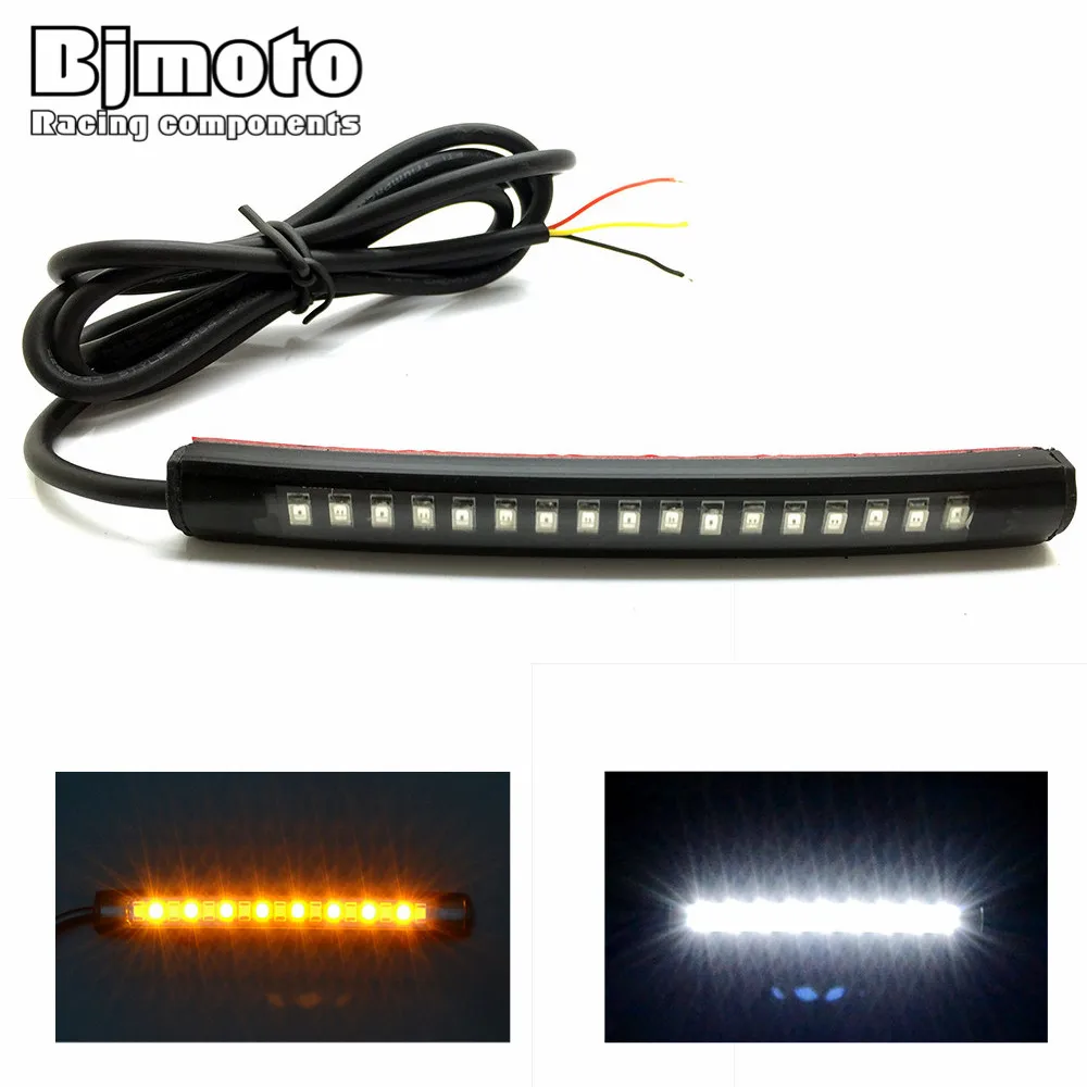 

Universal Flexible LED Motorcycle Brake Lights Turn Signal Light Strip 17 Leds License Plate Light Flashing Tail Stop Lights