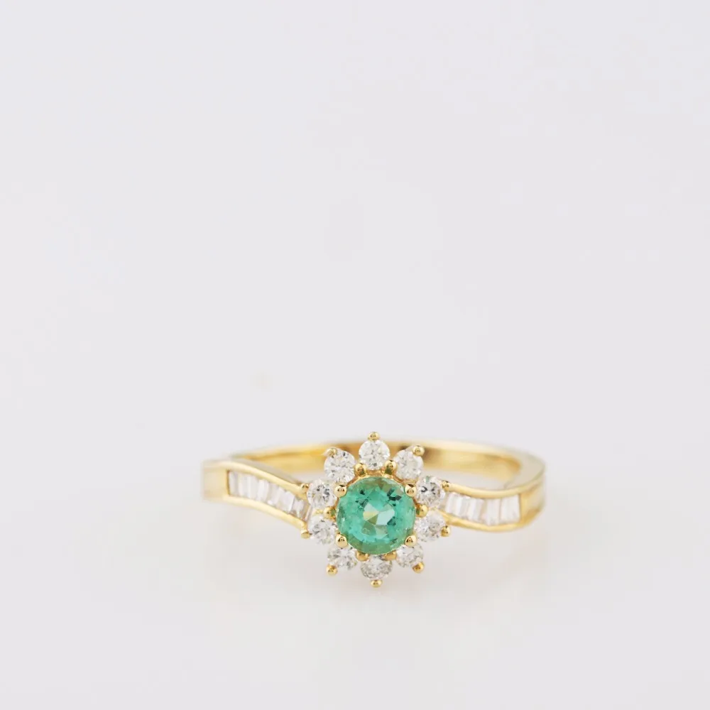 LASAMERO 0.35CT круглая форма натуральный изумруд алмаз акценты арт-деко цветочный стиль 18 К желтое золото обручальное свадебное кольцо