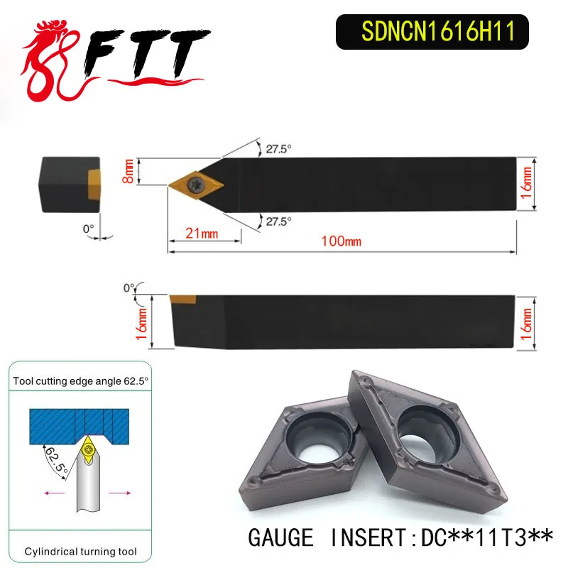 

SDNCN1616H11 62.5 Degrees External Turning Tool Holder For DCMT11T304 DCMT11T308 Used on CNC Lathe Machine