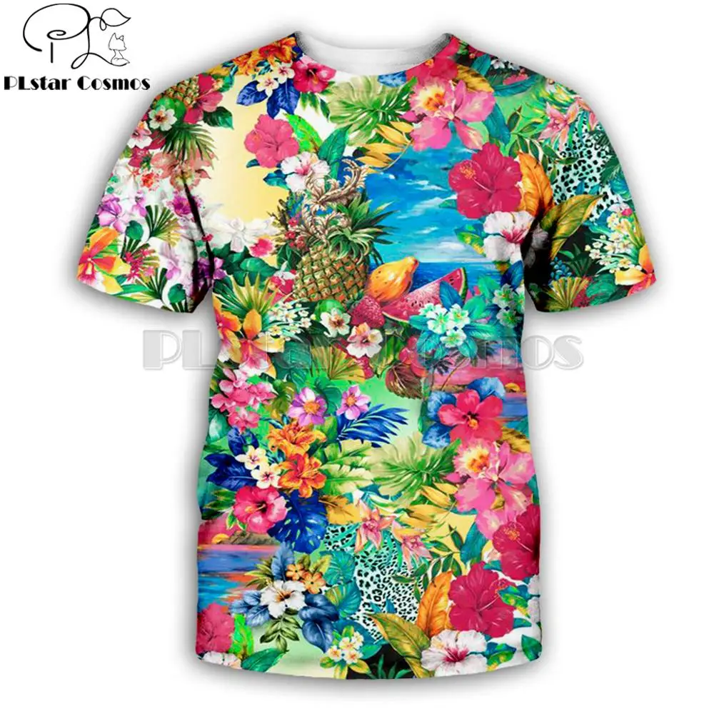 

PLstar Cosmos 2019 Fashion Men t shirt Beautiful flower/pineapple 3D Printed Unisex novelty T shirts streetwear Casual tees