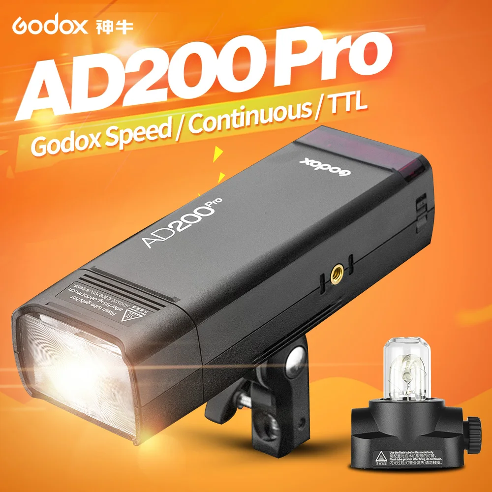 В наличии Godox AD200pro 200Ws TTL 2 4G HSS 1/8000s Карманный вспышка 0 01 1 s переработка с литиевой