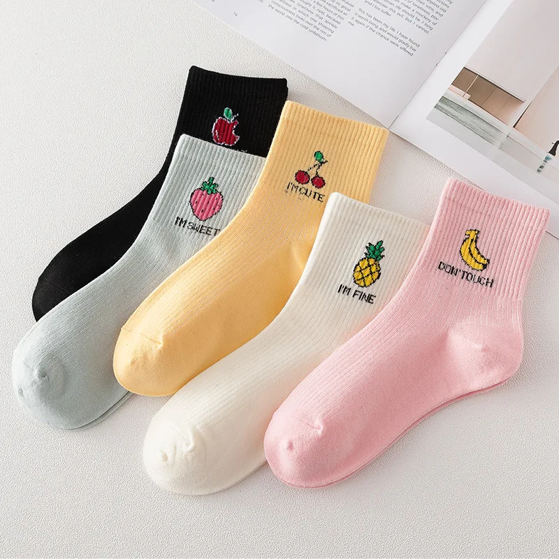 

Забавные милые корейские женские хлопковые носки для девушек клубничный банан персиковый узор Harajuku Повседневная Новинка милые белые носки