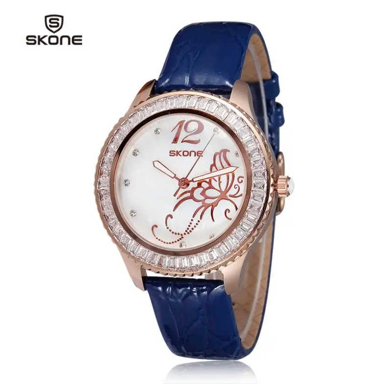 New Arrival Famous Brand Leather Watch Women Rhinestone Imported Japan Quartz Shell Dial | Наручные часы