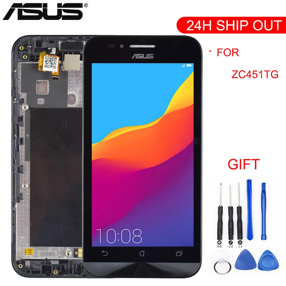 ЖК-дисплей для ASUS Zenfone Go ZC451TG, дигитайзер, сенсор, внешнее стекло с рамкой 4,5 дюйма, 854*480, сенсорный экран для ASUS ZC451TG