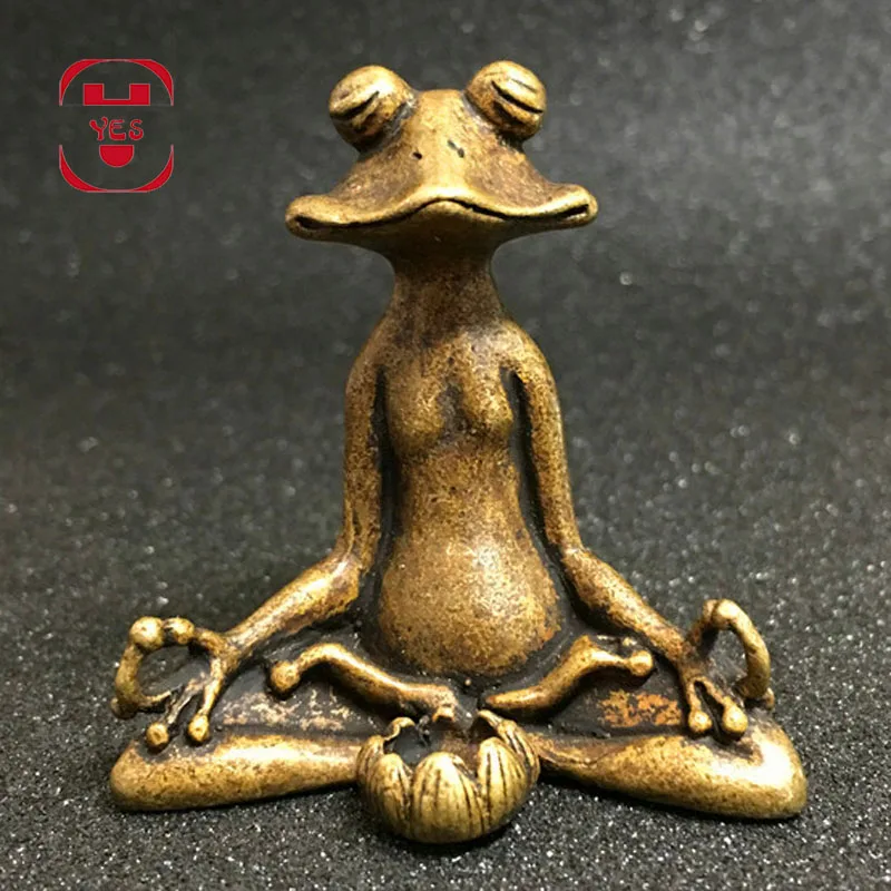 Vintage Brass Mini Cute Sitting Zen Frog Statue Incense Holder Yoga Frog Sculpture Home Office Desk Decoration Ornament Toy Gift