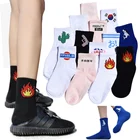 Спортивные носки с изображением пламени инопланетянина Харадзюку, мужские короткие носки для студентов, модные носки с изображением акулы кактуса, женские хлопковые мягкие Повседневные носки с котенком