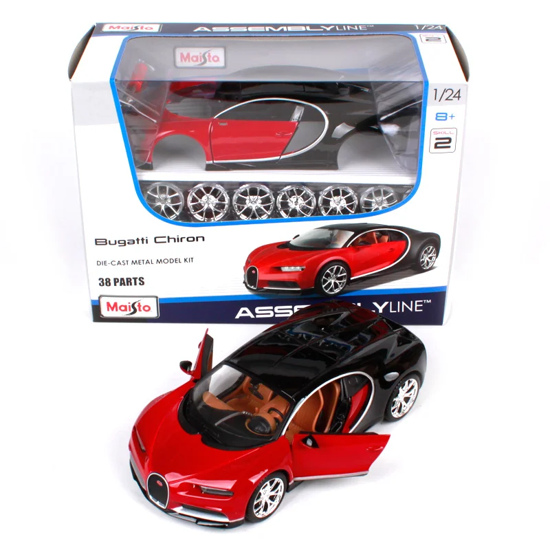 Maisto 1:24 bugatti chiron assembly line red car diecast model kit 38 деталей модель автомобиля mannal подарок для
