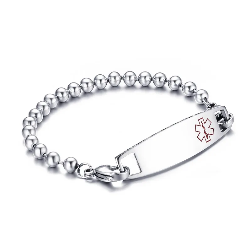 Медицинский браслет из нержавеющей стали с гравировкой и бисером|steel natural|bracelet