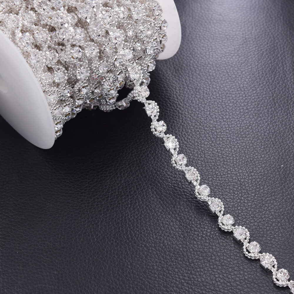 

10 ярдов/партия Стразы стеклянная SS38 Серебряная отделка кристальная аппликация для женщин пришивная Одежда металлическая цепочка Свадебны...