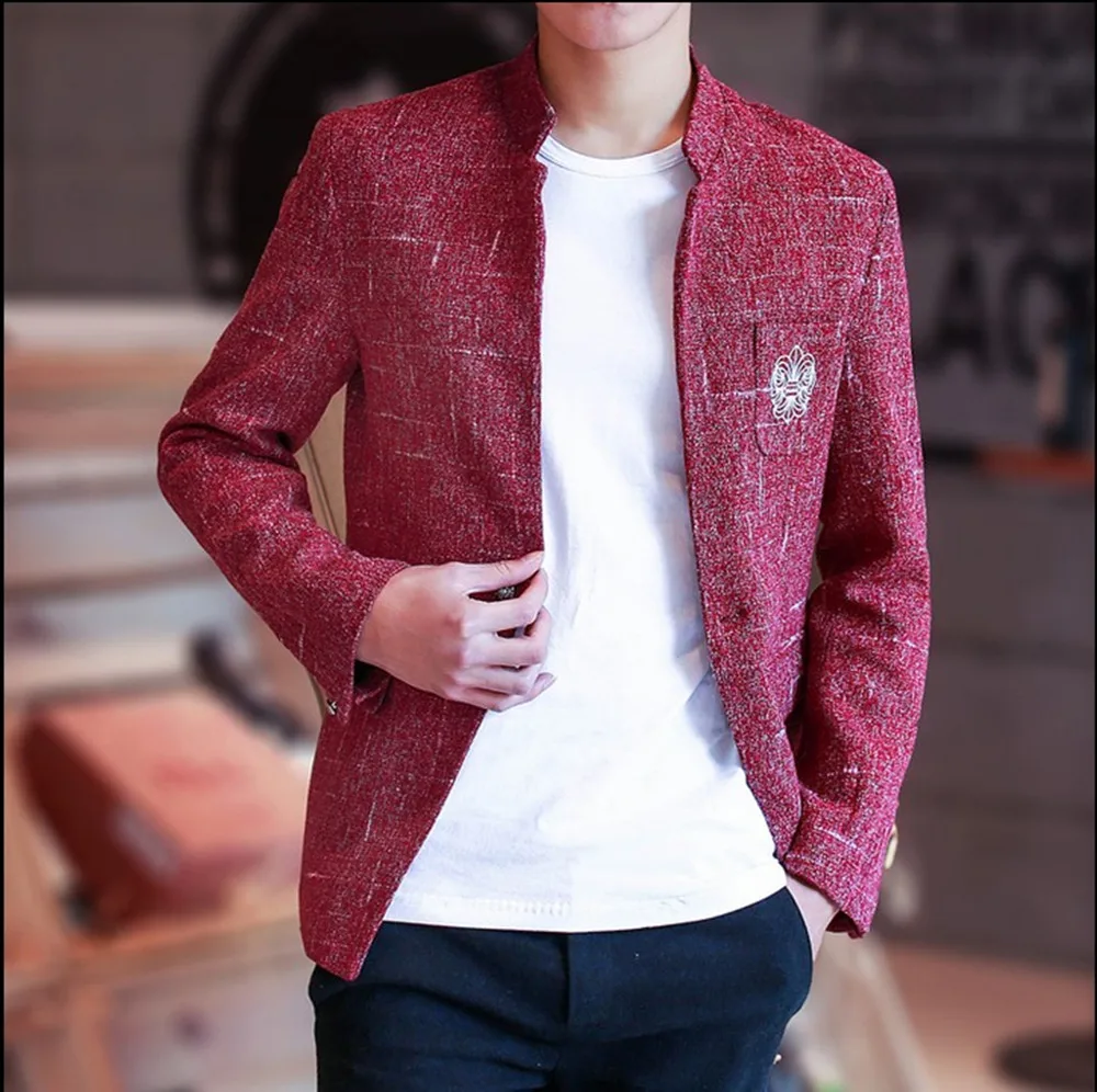 2016 Весна/Осень Повседневная Мужчины Blazer One Button Хлопок Новая Мода Fit Костюм Куртка