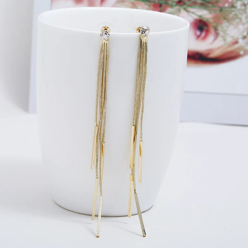 DoreenBeads медные и кубические циркониевые серьги-гвоздики с кисточками золотого