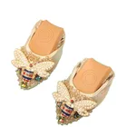 Прямая поставка; Дизайнерская женская обувь на плоской подошве с украшением в виде кристаллов размера плюс; Элегантная удобная женская обувь; Модные стразы; Женская обувь из мягкой ткани