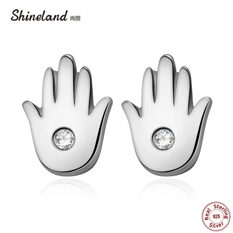 Женские и мужские серьги гвоздики Shineland Hamsa оригинальные бриллианты серебряные