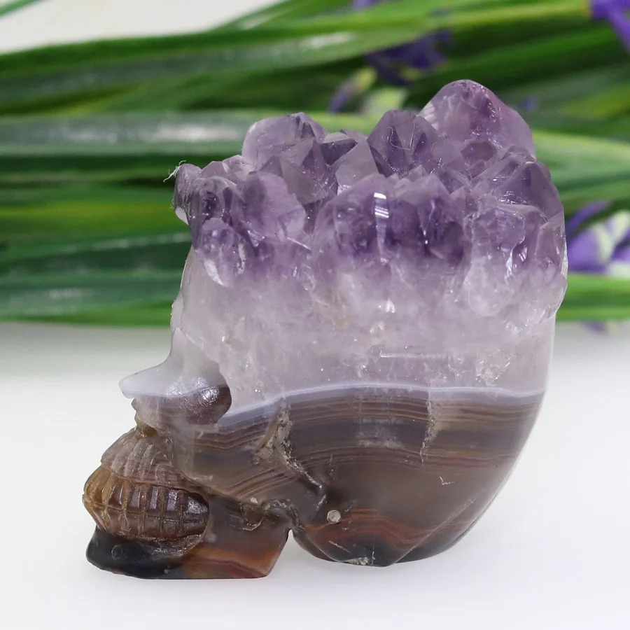 2.21 &quotАметист Geode Агат ручной резной Череп Кристалл реалистичные кристалл