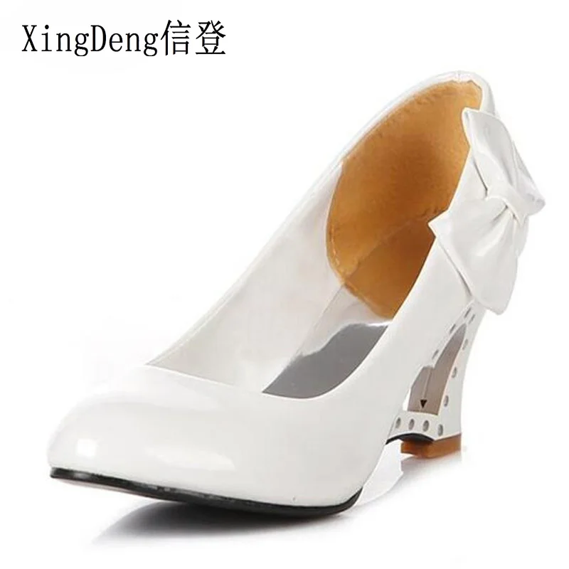 XingDeng/модные женские туфли с закругленным носком и милым бантом вечерние на