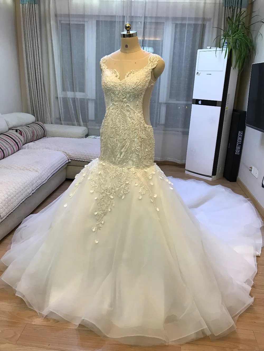 AOLANES Новый Черпак винтажное кружевное свадебное платье русалки 2017 жемчуг