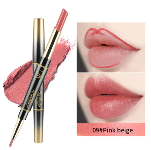 09pink beige 14 цветов губная помада матовая водостойкая стойкая губная помада брендовая косметика для губ двухсторонняя модная помада подводка для губ Карандаш - Цвет: 09pink beige