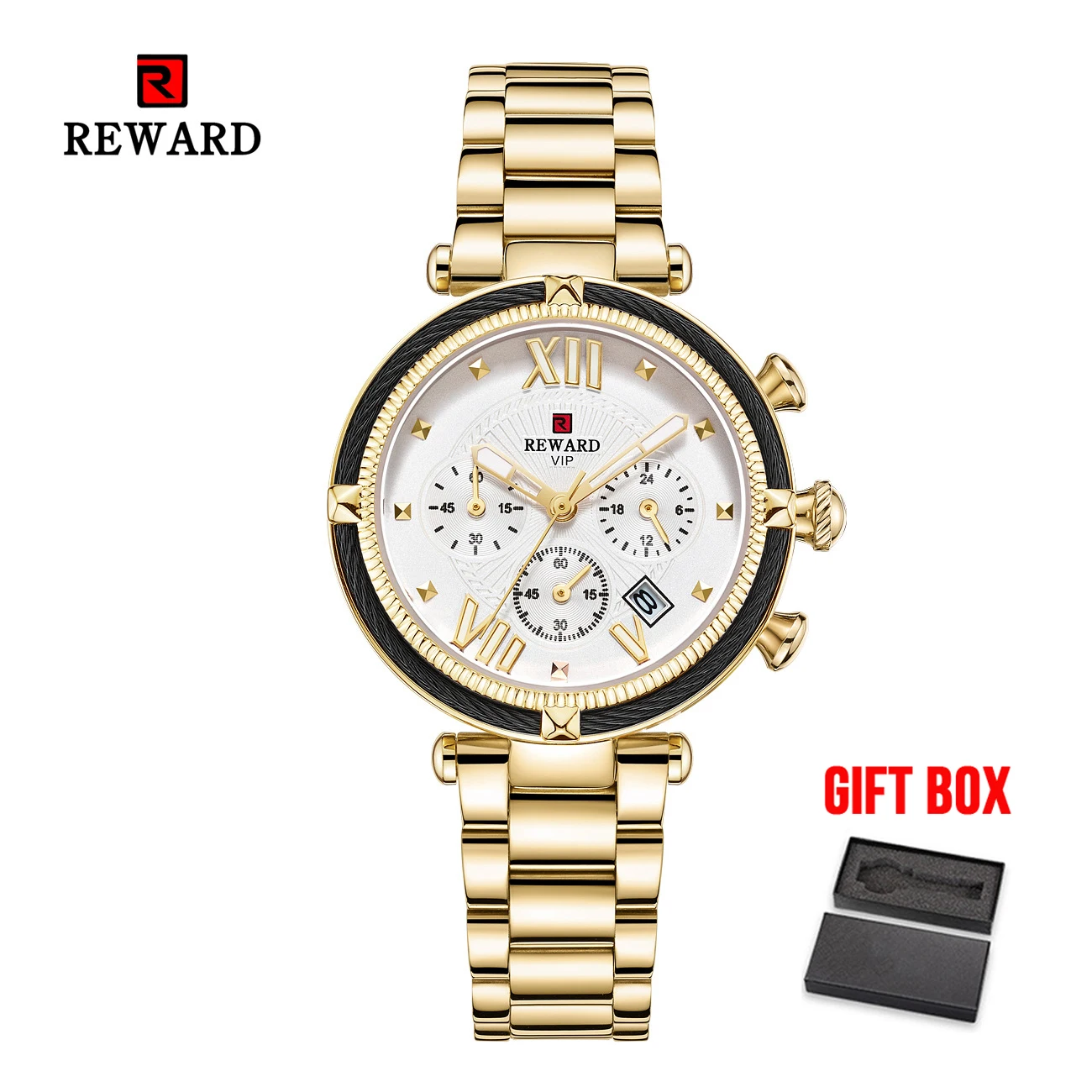 goldwhite w box Награда Топ бренд женские часы водонепроницаемые Модные Повседневные кварцевые часы с хронографом женская одежда часы женские часы Relogio Feminino - Цвет: goldwhite w box