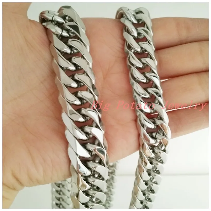 Ожерелье из кубинской панцирной цепи колье нержавеющей стали серебристого цвета