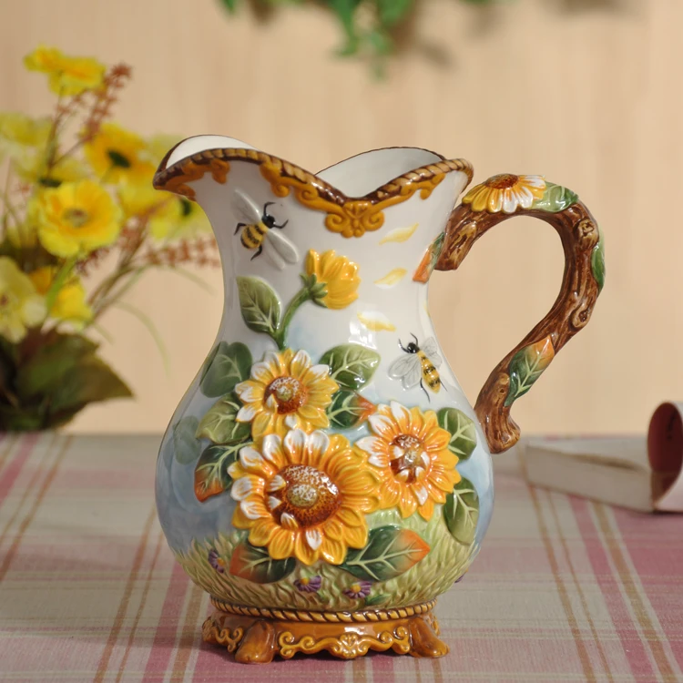 

ceramic creative sunflower flowers vase coffee pot home decor crafts room wedding decorations handicraft porcelain figurines