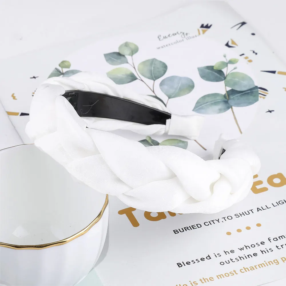 F Satin Корейская мода, однотонная бархатная косичка из ткани, повязка на голову с зубами для женщин, аксессуары для волос, повязка на голову для девочек, широкий обруч для волос - Цвет: F Satin