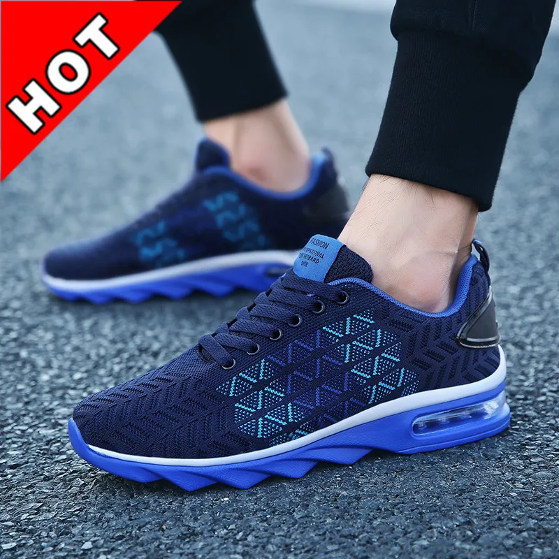 Мужские кроссовки с воздушной подушкой черные дышащие повседневная обувь для