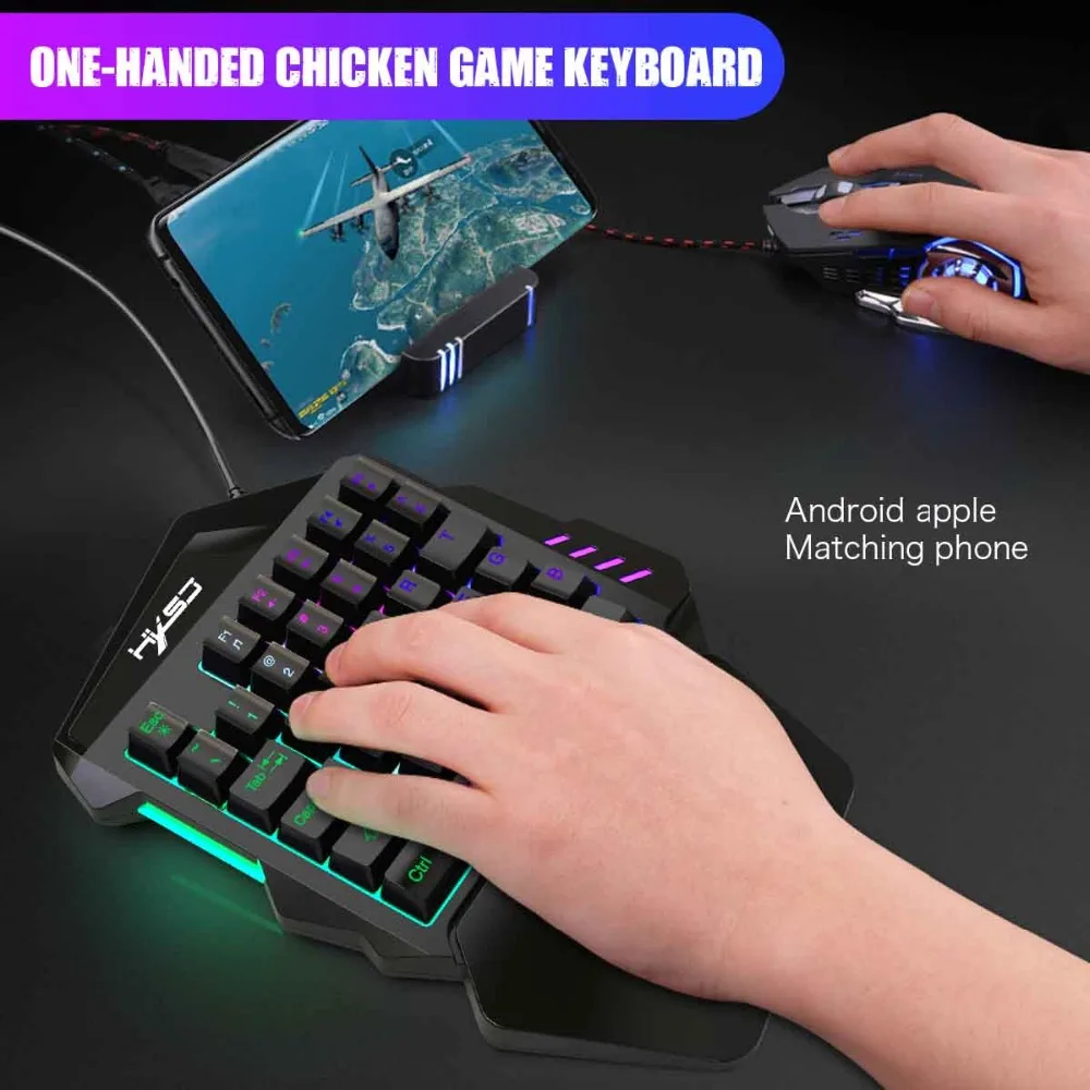 Игровая мини-клавиатура Yoteen PUBG с одной рукой для мобильного телефона игры 35