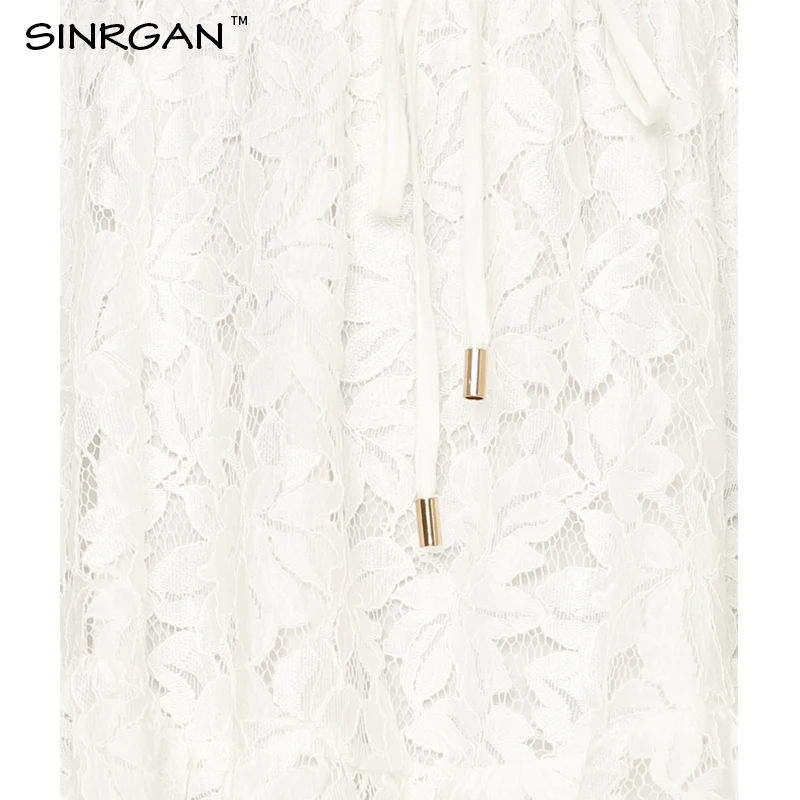SINRGAN Белое кружевное платье с длинным рукавом вышивкой сексуальный женский v шеи