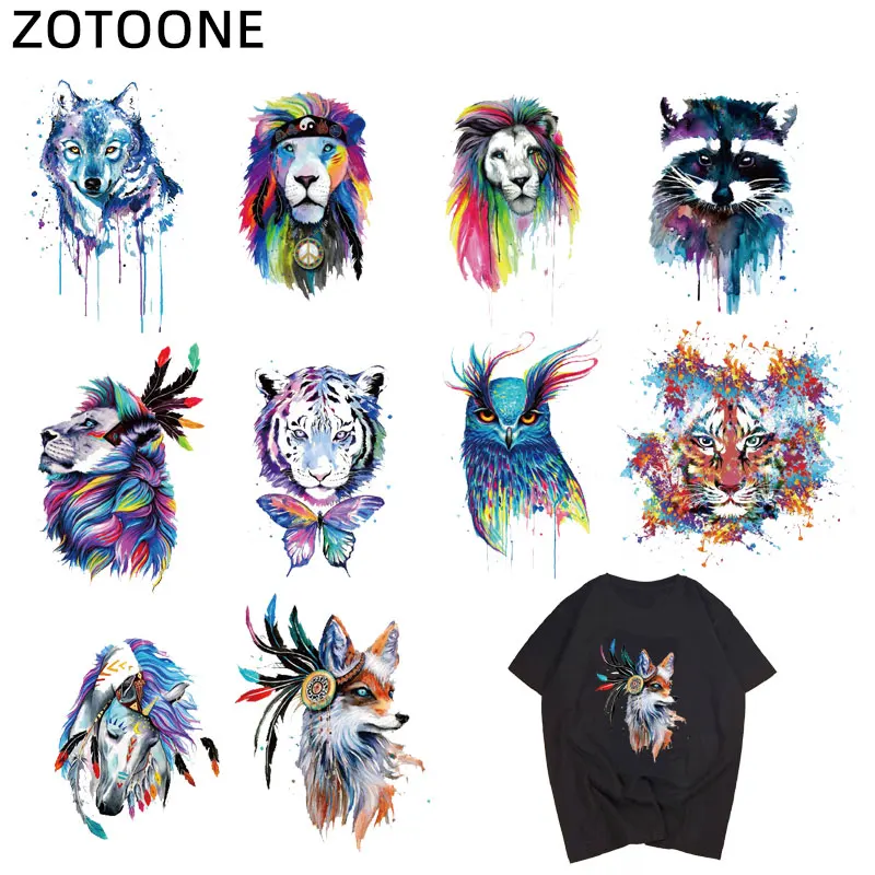

ZOTOONE Animal Tiger Lion Dog Iron on Transfers Patches Clothing Applications DIY T-shirt Vinyl Heat Press Appliques Stickers E
