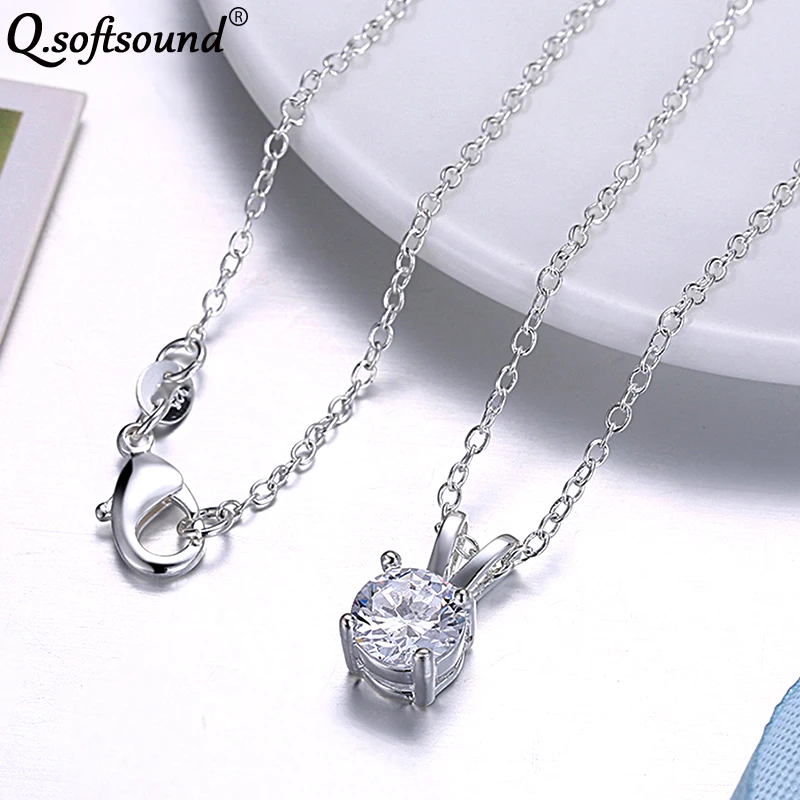 Classic 1.25ct Solitaire Hearts and Arrows CZ Stone Pendant Necklaces Women Silver Color Zirconia Jewelry Gifts For QN1140 | Украшения и
